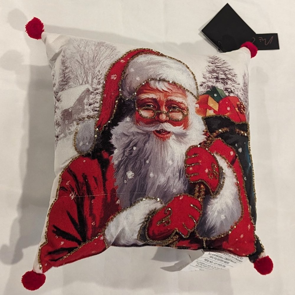 NWT Beaded Santa Throw Pillow (Holiday, Christmas)